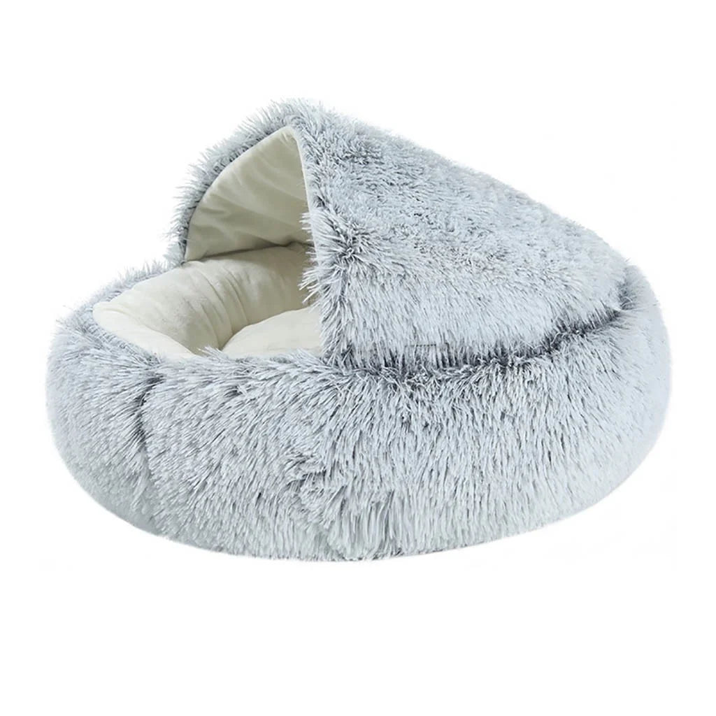 Cat Bed round Plush Hooded Cat Bed Cave, for Indoor Cats or Small Dog Beds, Calming Pet Beds Calm Anti-Nxiety Dog Bed, Waterproof Bottom Washable (16"X16")