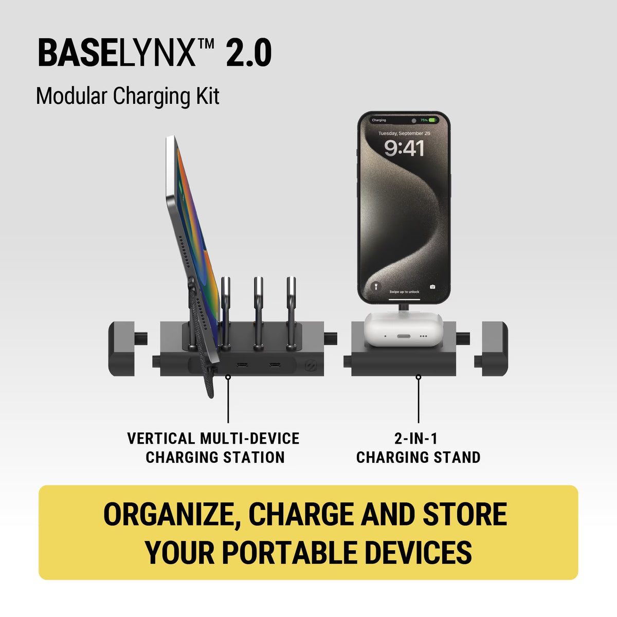 BL2KIT3 Baselynx™ 2.0 Charging System W/ Qi2 Wireless Stand, Pad & USB-C Vertical Station