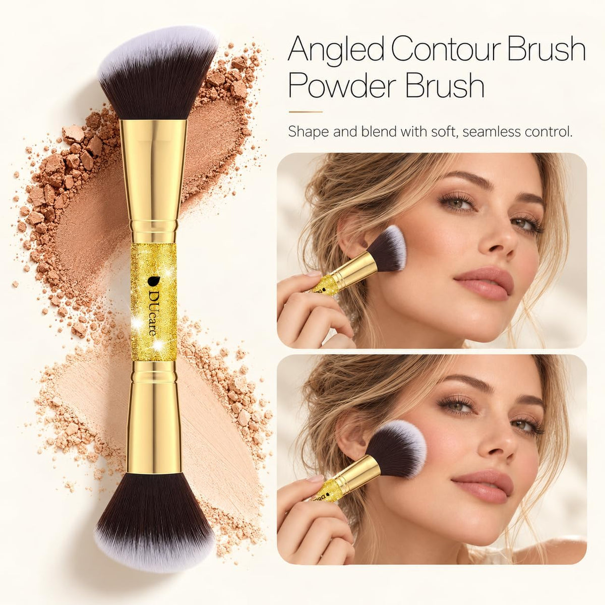 Makeup Brushes Duo End Foundation Powder Buffer Contour 2Pcs Gold