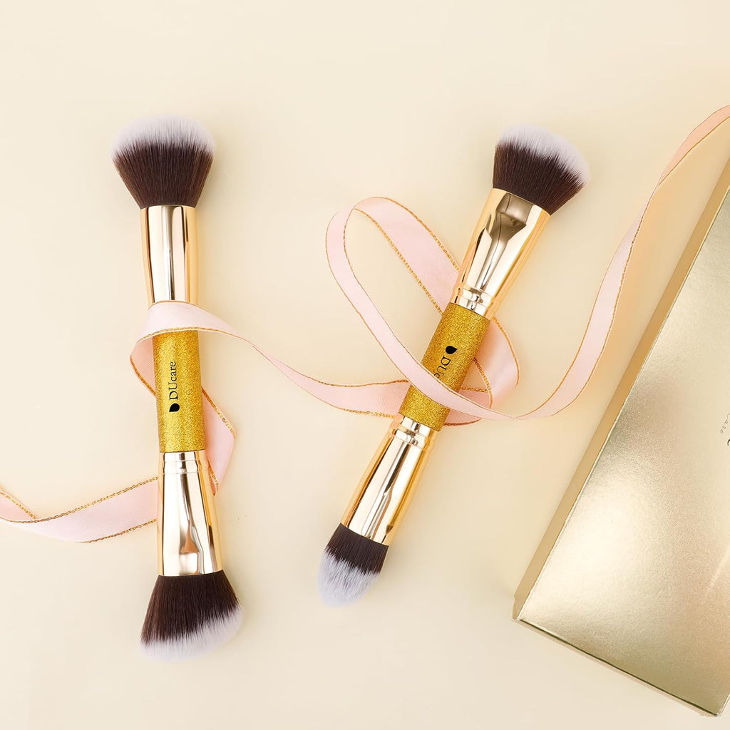 Makeup Brushes Duo End Foundation Powder Buffer Contour 2Pcs Gold