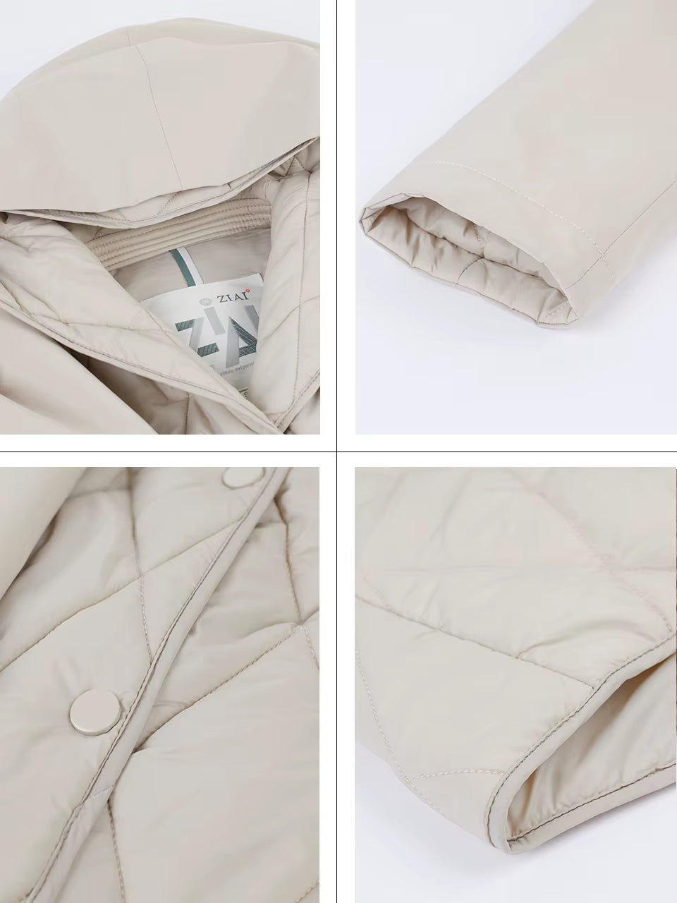 2022 Women Autumn Quilted Jacket Female Long Thin Cotton Trench Coat Hooded Hidden Button Belt Elegant Windbreakers ZM-7285