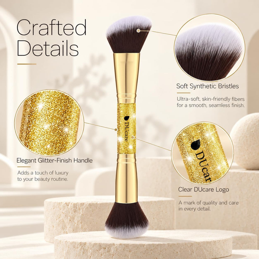 Makeup Brushes Duo End Foundation Powder Buffer Contour 2Pcs Gold