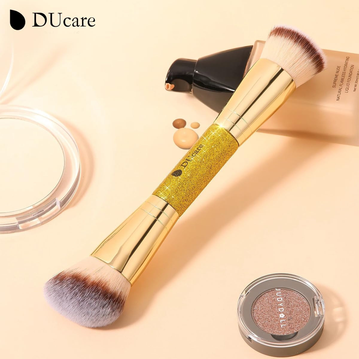Makeup Brushes Duo End Foundation Powder Buffer Contour 2Pcs Gold